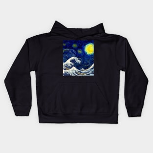 The Great Wave off Starry Night Kids Hoodie